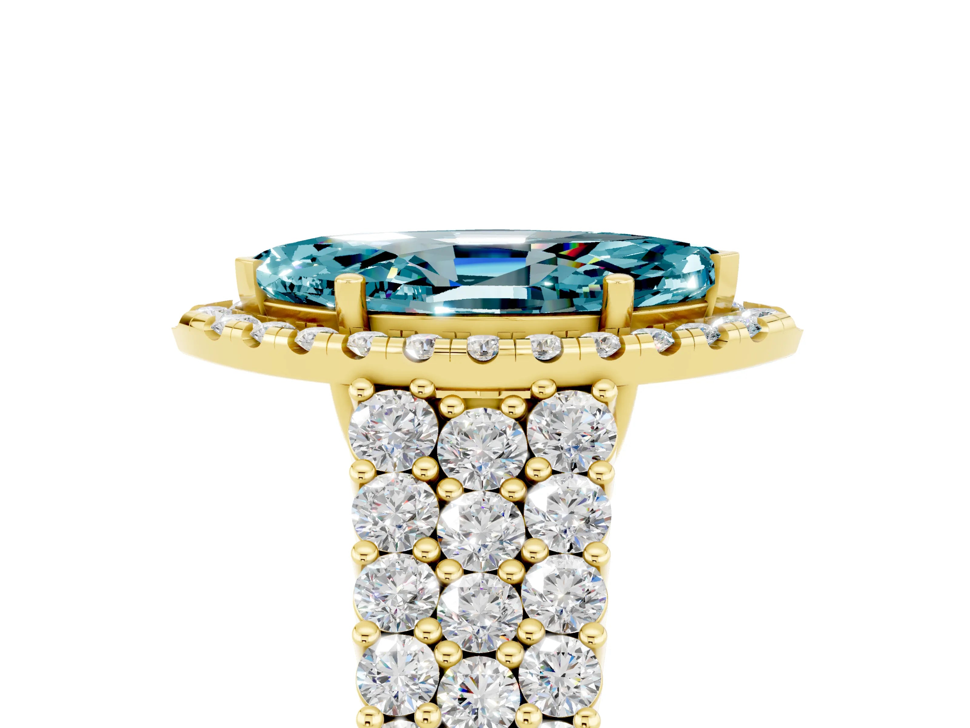 Yellow gold Marquise Cut Halo Pavé Diamond Engagement Ring with Split Shank and Four-Prong Setting_5