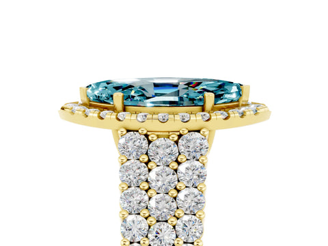 Yellow gold Marquise Cut Halo Pavé Diamond Engagement Ring with Split Shank and Four-Prong Setting_5