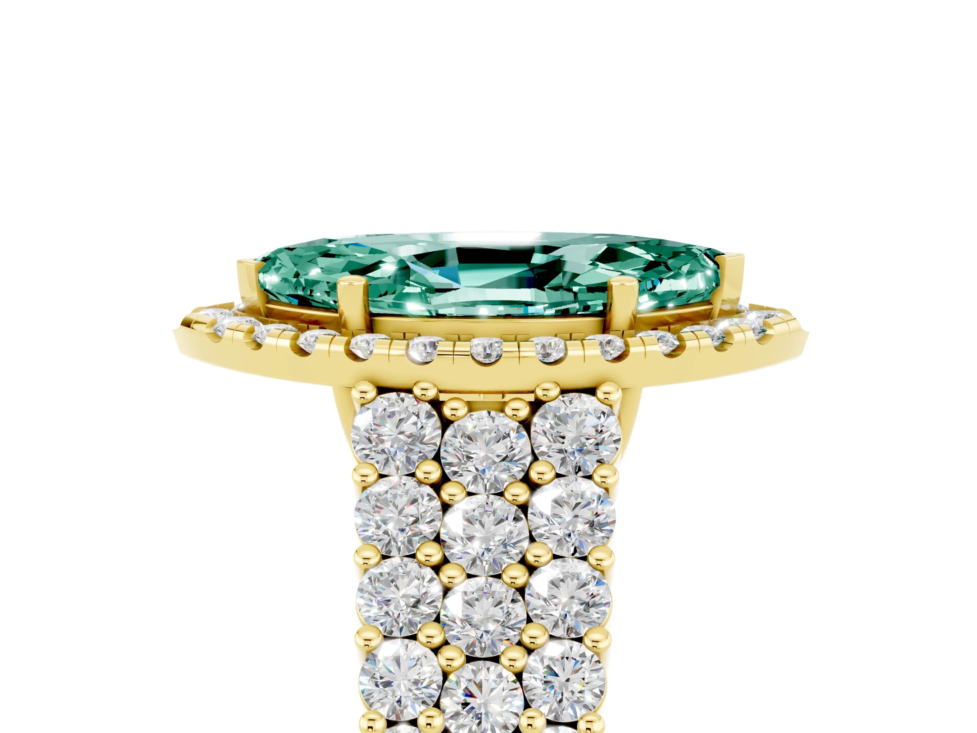 Yellow gold Marquise Cut Halo Pavé Diamond Engagement Ring with Split Shank and Four-Prong Setting_5