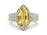 Yellow gold Marquise Cut Halo Pavé Diamond Engagement Ring with Split Shank and Four-Prong Setting
