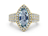 Yellow gold Marquise Cut Halo Pavé Diamond Engagement Ring with Split Shank and Four-Prong Setting