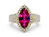 Yellow gold Marquise Cut Halo Pavé Diamond Engagement Ring with Split Shank and Four-Prong Setting