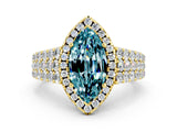Yellow gold Marquise Cut Halo Pavé Diamond Engagement Ring with Split Shank and Four-Prong Setting