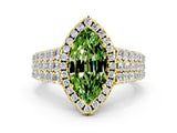 Yellow gold Marquise Cut Halo Pavé Diamond Engagement Ring with Split Shank and Four-Prong Setting