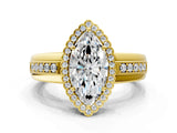 Yellow gold Marquise Cut Halo Pave Band Four-Prong Ring_61