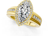 Yellow gold Marquise Cut Halo Pave Band Four-Prong Ring_62