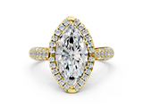 Yellow gold Marquise Cut Halo Pave Band Four-Prong Setting Ring_38