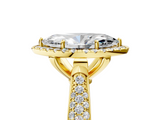 Yellow gold Marquise Cut Halo Pave Band Four-Prong Setting Ring_43