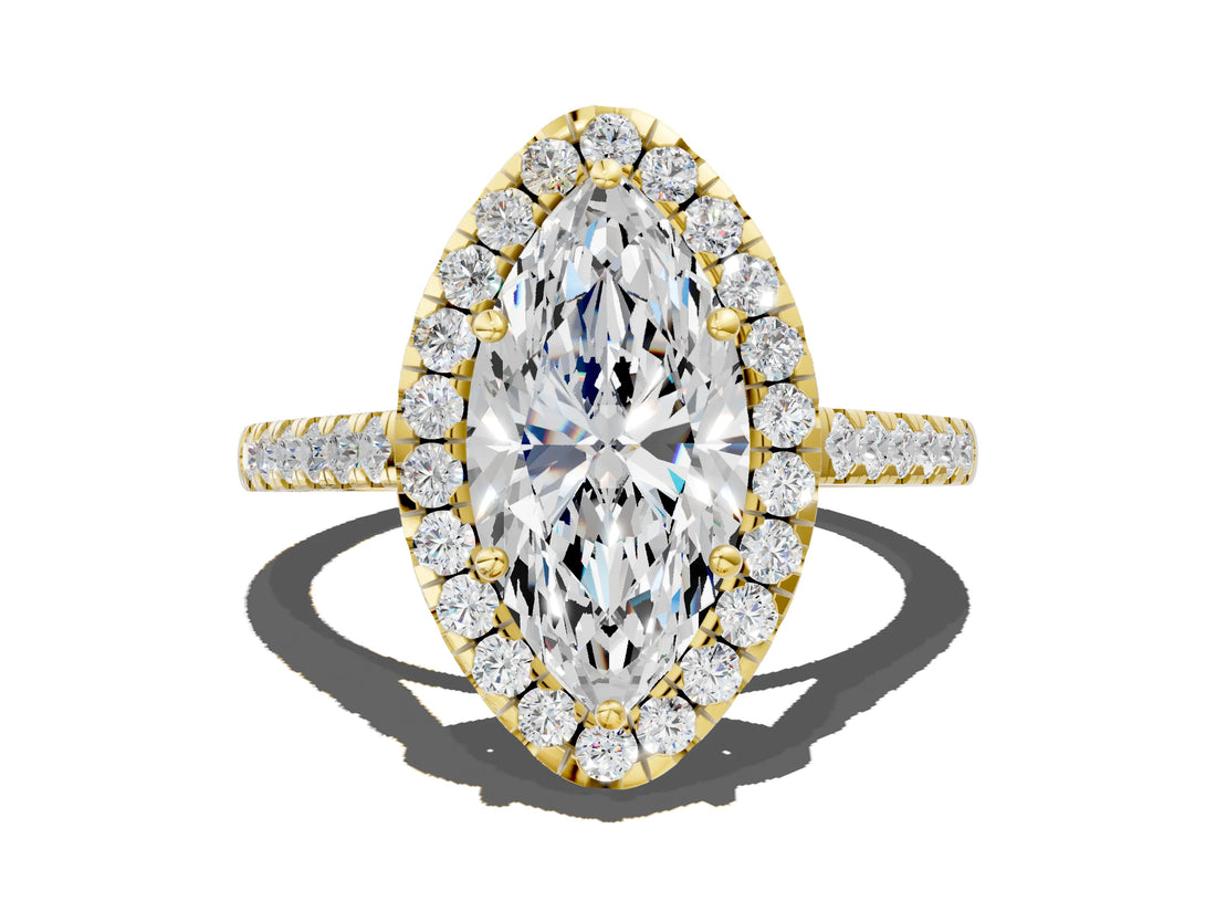 Yellow gold Marquise Cut Halo Pave Diamond Engagement Ring with Four-Prong Setting_3