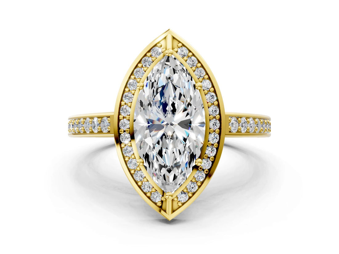 Yellow gold Marquise Cut Halo Pave Split Shank Prong Setting Ring_32