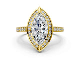 Yellow gold Marquise Cut Halo Pave Split Shank Prong Setting Ring_32