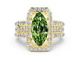 Yellow gold Marquise Cut Halo Peridot Ring with Split Shank and Four-Prong Setting