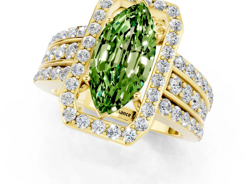Yellow gold Marquise Cut Halo Peridot Ring with Split Shank and Four-Prong Setting_1