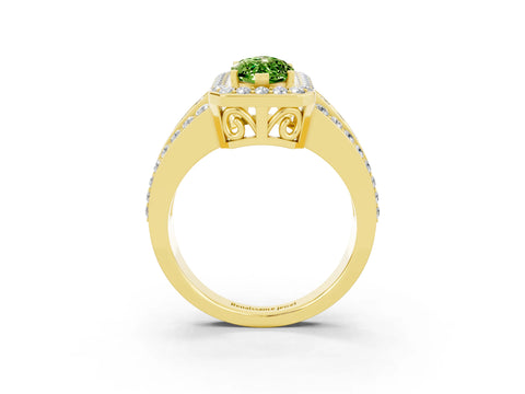 Yellow gold Marquise Cut Halo Peridot Ring with Split Shank and Four-Prong Setting_3