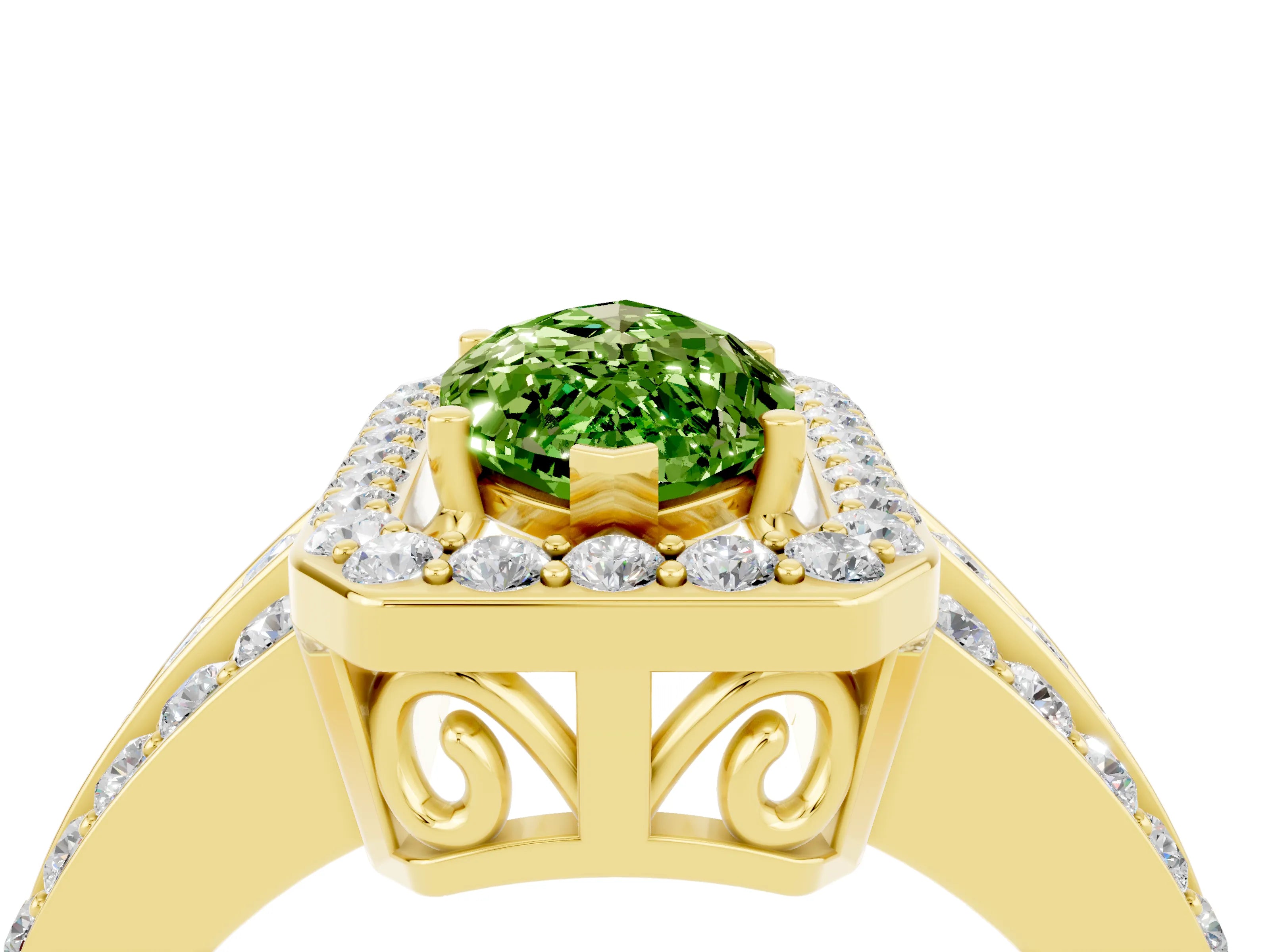 Yellow gold Marquise Cut Halo Peridot Ring with Split Shank and Four-Prong Setting_4