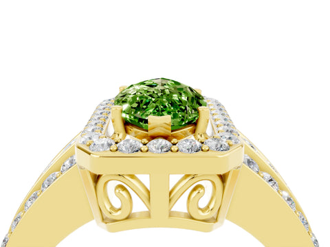 Yellow gold Marquise Cut Halo Peridot Ring with Split Shank and Four-Prong Setting_4