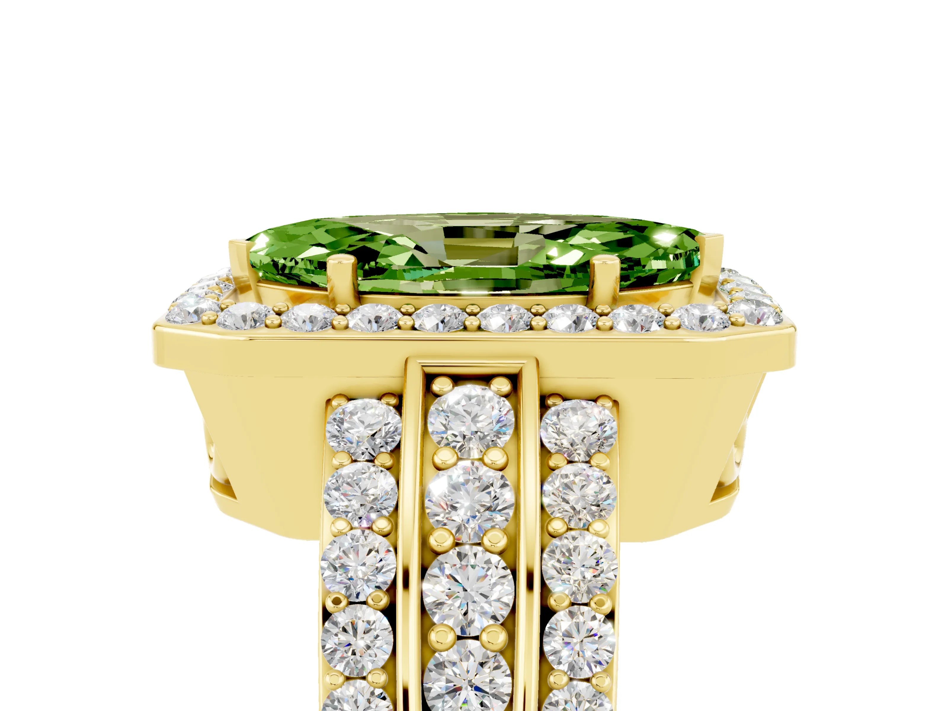 Yellow gold Marquise Cut Halo Peridot Ring with Split Shank and Four-Prong Setting_5