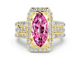 Yellow gold Marquise Cut Halo Pink Sapphire Ring with Split Shank and Four-Prong Setting_24