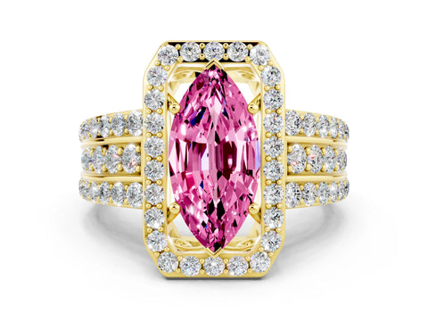 Yellow gold Marquise Cut Halo Pink Sapphire Ring with Split Shank and Four-Prong Setting_24
