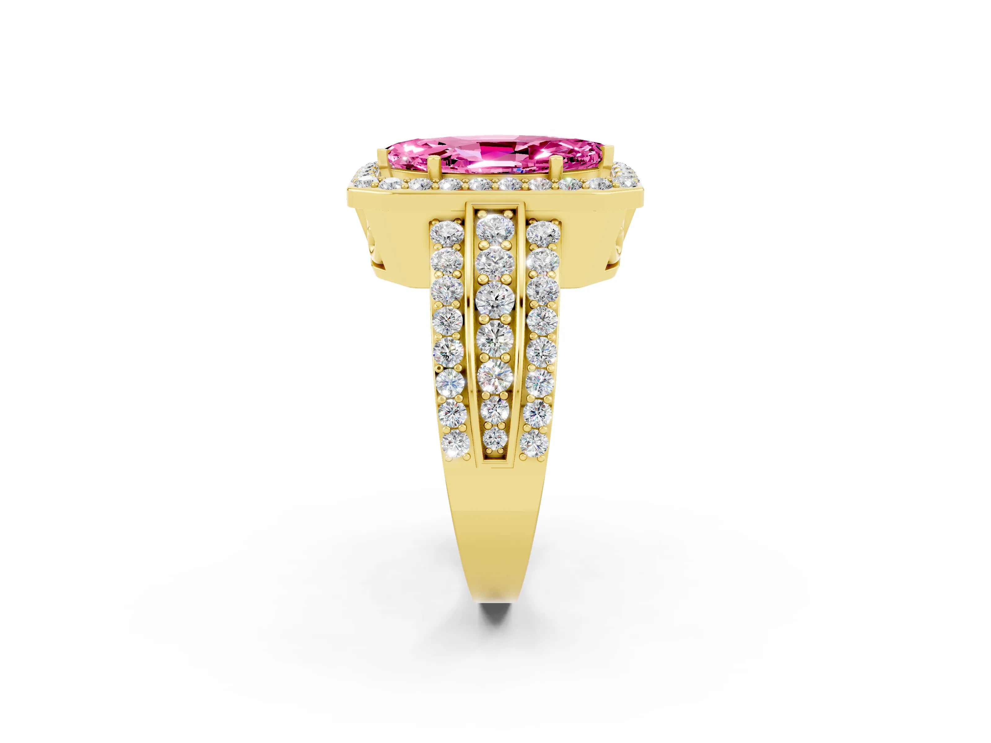 Yellow gold Marquise Cut Halo Pink Sapphire Ring with Split Shank and Four-Prong Setting_26