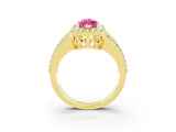 Yellow gold Marquise Cut Halo Pink Sapphire Ring with Split Shank and Four-Prong Setting_27
