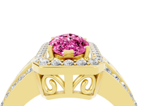 Yellow gold Marquise Cut Halo Pink Sapphire Ring with Split Shank and Four-Prong Setting_28