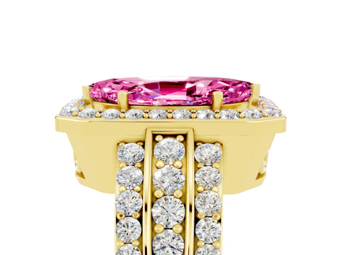 Yellow gold Marquise Cut Halo Pink Sapphire Ring with Split Shank and Four-Prong Setting_29