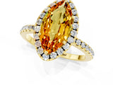 Yellow gold Marquise Cut Halo Round Diamond Pavé Band Four-Prong Ring_1