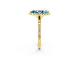 Yellow gold Marquise Cut Halo Round Diamond Pavé Band Four-Prong Ring_2