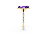 Yellow gold Marquise Cut Halo Round Diamond Pavé Band Four-Prong Ring_2