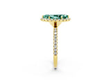 Yellow gold Marquise Cut Halo Round Diamond Pavé Band Four-Prong Ring_2
