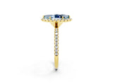 Yellow gold Marquise Cut Halo Round Diamond Pavé Band Four-Prong Ring_2