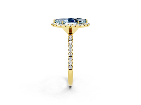 Yellow gold Marquise Cut Halo Round Diamond Pavé Band Four-Prong Ring_2