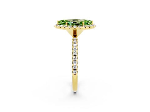Yellow gold Marquise Cut Halo Round Diamond Pavé Band Four-Prong Ring_2