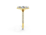 Yellow gold Marquise Cut Halo Round Diamond Pavé Band Four-Prong Ring_2