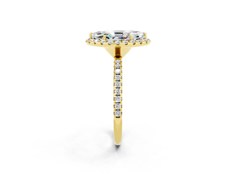 Yellow gold Marquise Cut Halo Round Diamond Pavé Band Four-Prong Ring_2
