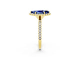 Yellow gold Marquise Cut Halo Round Diamond Pavé Band Four-Prong Ring_2
