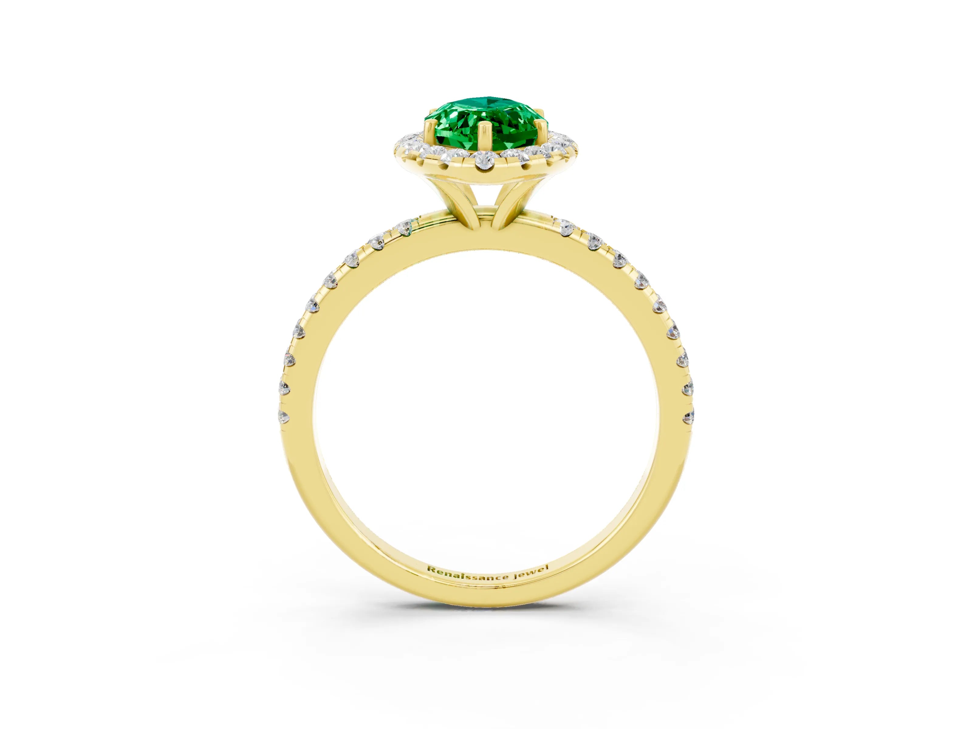 Yellow gold Marquise Cut Halo Round Diamond Pavé Band Four-Prong Ring_3