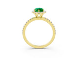Yellow gold Marquise Cut Halo Round Diamond Pavé Band Four-Prong Ring_3