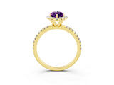 Yellow gold Marquise Cut Halo Round Diamond Pavé Band Four-Prong Ring_3