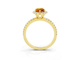 Yellow gold Marquise Cut Halo Round Diamond Pavé Band Four-Prong Ring_3
