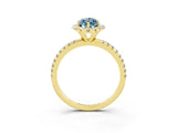 Yellow gold Marquise Cut Halo Round Diamond Pavé Band Four-Prong Ring_3