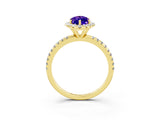 Yellow gold Marquise Cut Halo Round Diamond Pavé Band Four-Prong Ring_3