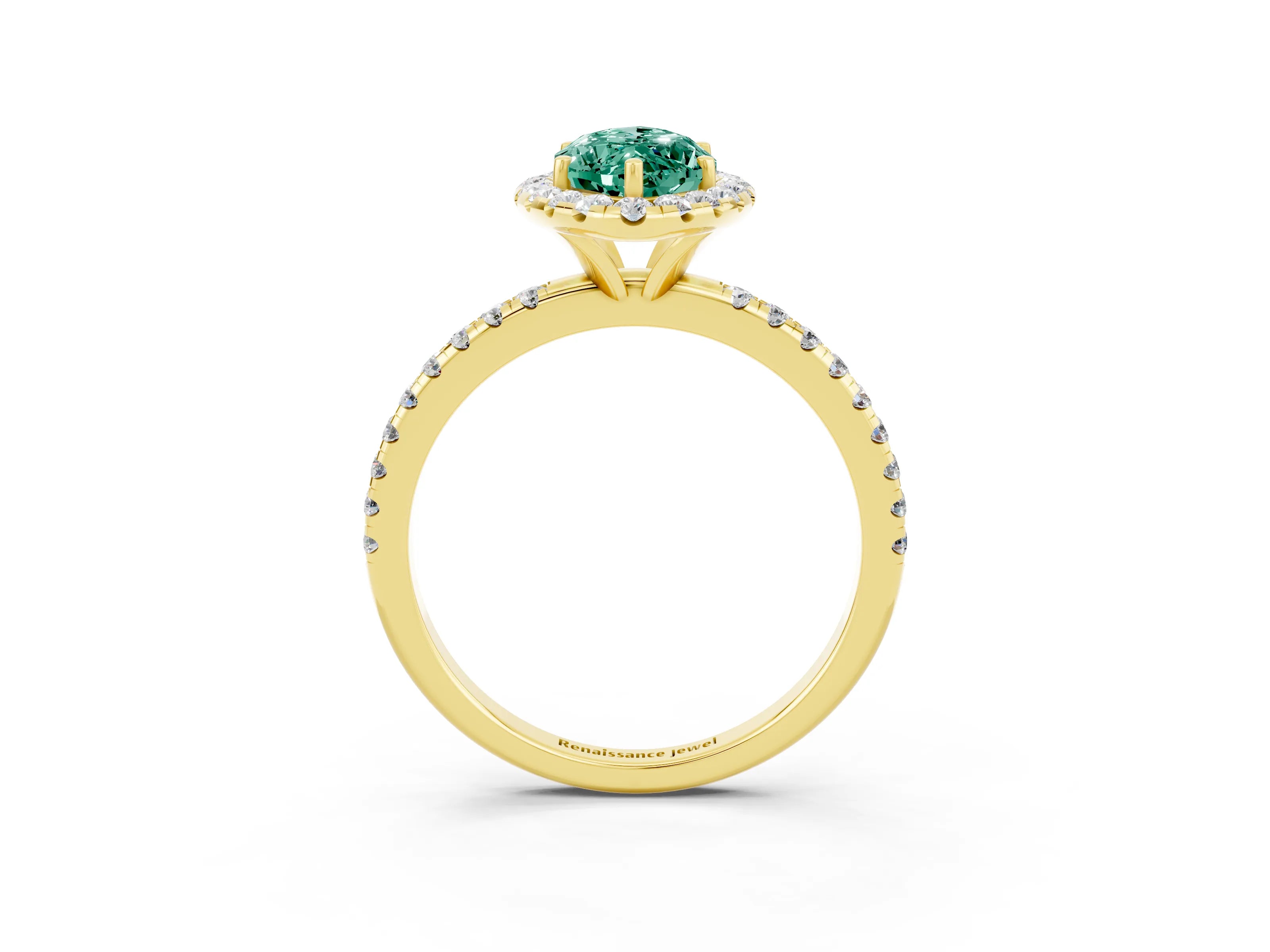 Yellow gold Marquise Cut Halo Round Diamond Pavé Band Four-Prong Ring_3