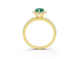 Yellow gold Marquise Cut Halo Round Diamond Pavé Band Four-Prong Ring_3