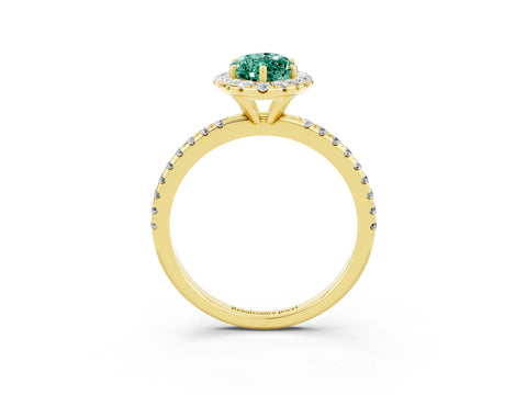 Yellow gold Marquise Cut Halo Round Diamond Pavé Band Four-Prong Ring_3
