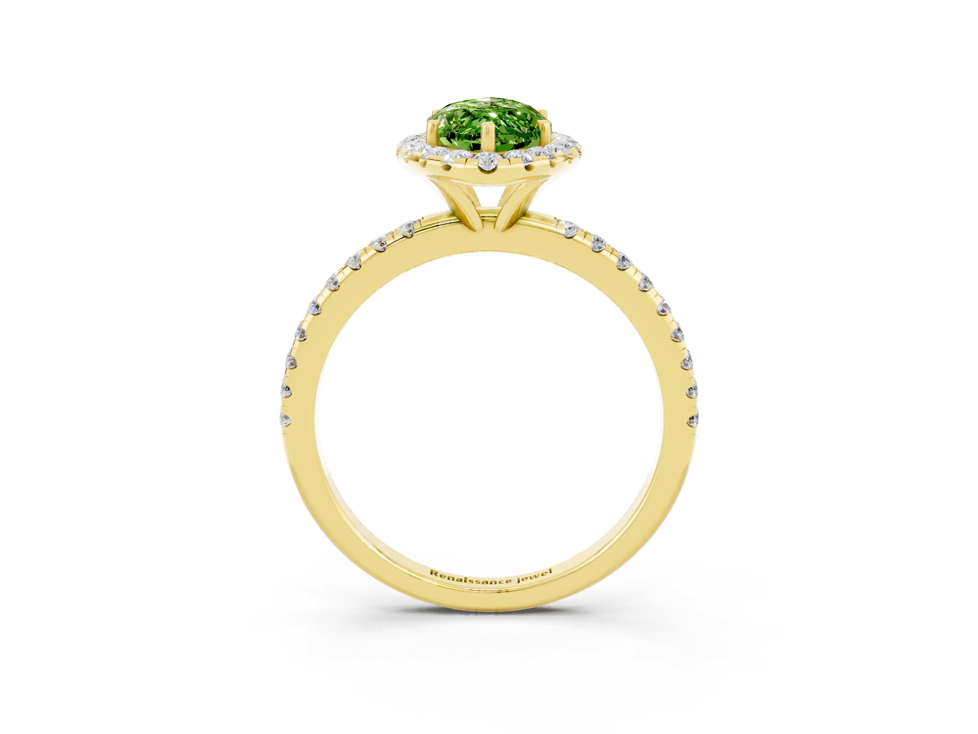 Yellow gold Marquise Cut Halo Round Diamond Pavé Band Four-Prong Ring_3