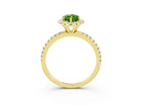 Yellow gold Marquise Cut Halo Round Diamond Pavé Band Four-Prong Ring_3