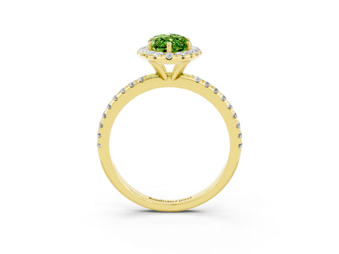 Yellow gold Marquise Cut Halo Round Diamond Pavé Band Four-Prong Ring_3