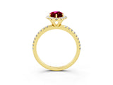 Yellow gold Marquise Cut Halo Round Diamond Pavé Band Four-Prong Ring_3